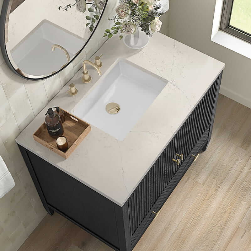James Martin Myrrin 36" Single Vanity in Carbon Oak With Siberian Silestone Top
