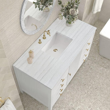 James Martin Myrrin 48 Inch Single Vanity Bright White Arctic Fall Solid Surface Top