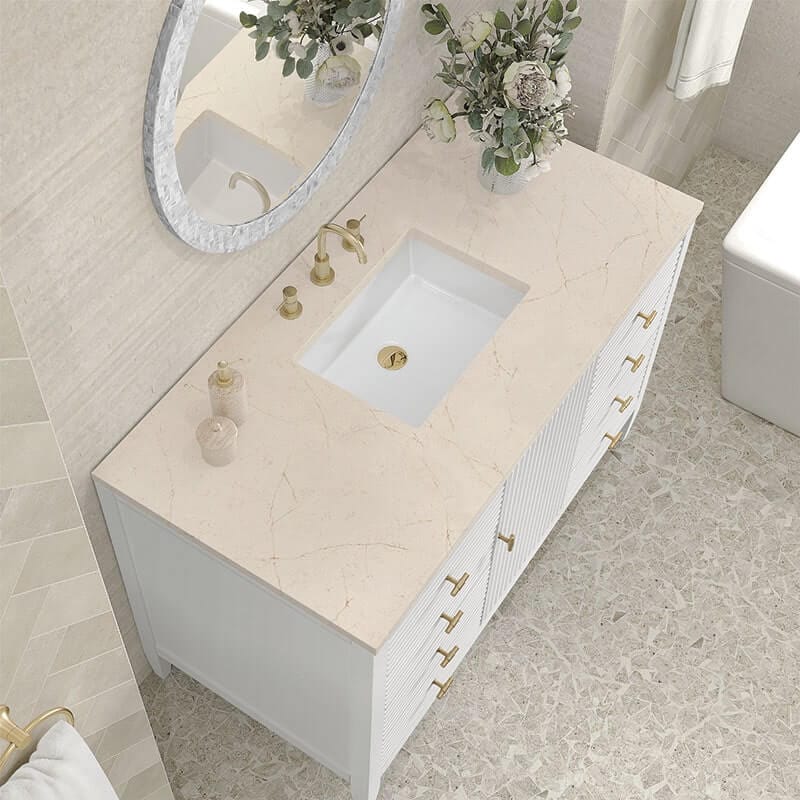 James Martin Myrrin 48 Inch Single Vanity Bright White Eternal Marfil Top