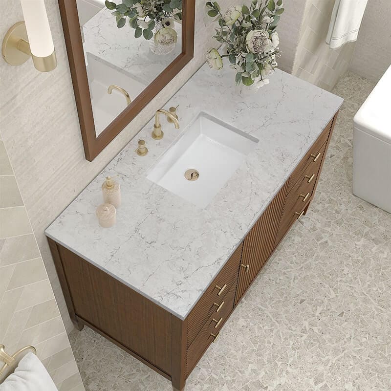 James Martin Myrrin 48 Inch Single Vanity Century Walnut Eternal Jasmine Pearl Silestone Top