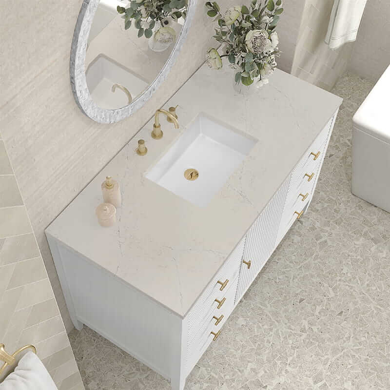 James Martin Myrrin 48 Inch Single Vanity in Bright White With Siberian Silestone Top