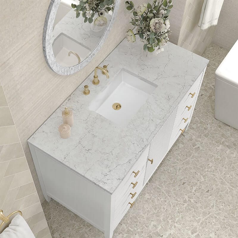 James Martin Myrrin 48" Single Vanity Bright White Eternal Jasmine Pearl Silestone Top
