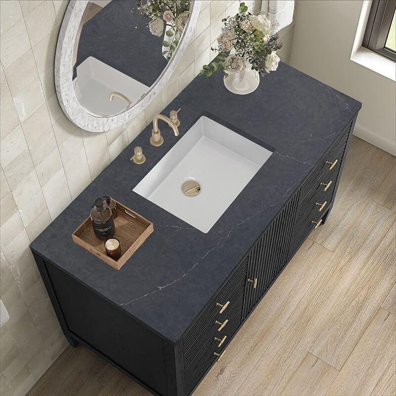 James Martin Myrrin 48" Single Vanity Carbon Oak Charcoal Soapstone Silestone Top