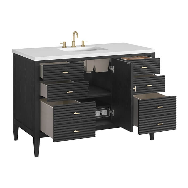 James Martin Myrrin 48 Single Vanity Carbon Oak Corner View