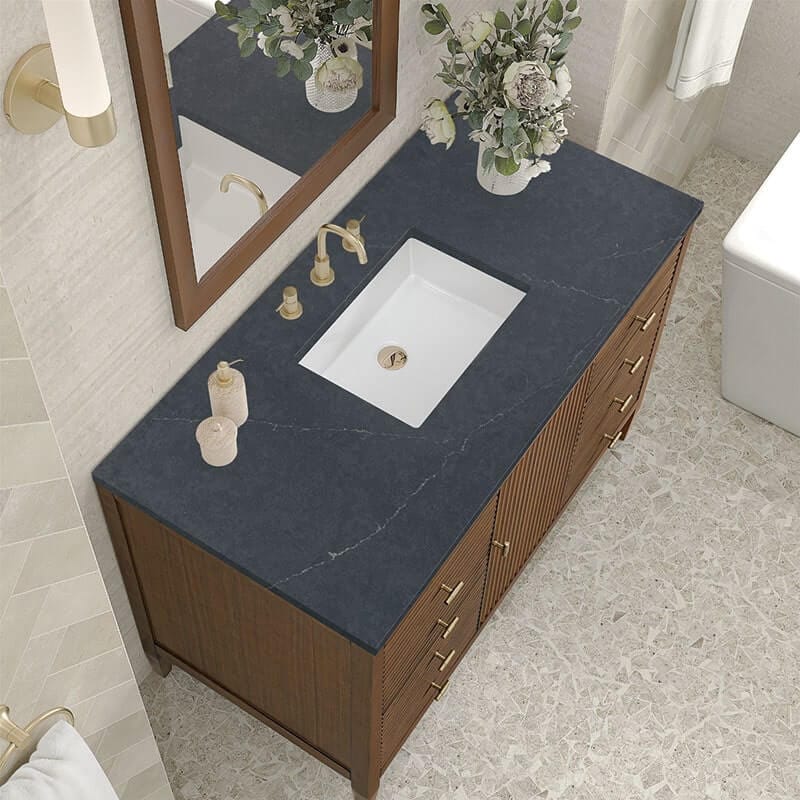 James Martin Myrrin 48" Single Vanity Century Walnut Charcoal Soapstone Silestone Top