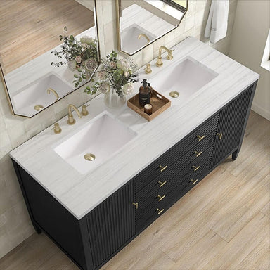 James Martin Myrrin 60" Double Vanity Carbon Oak Arctic Fall Solid Surface Top