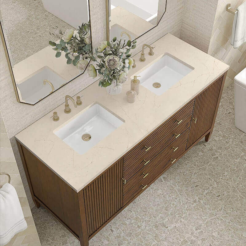 James Martin Myrrin 60" Double Vanity Century Walnut Eternal Marfil Top