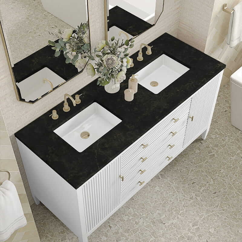 James Martin Myrrin 60" Double Vanity in Bright White With Phantome Eclos Top
