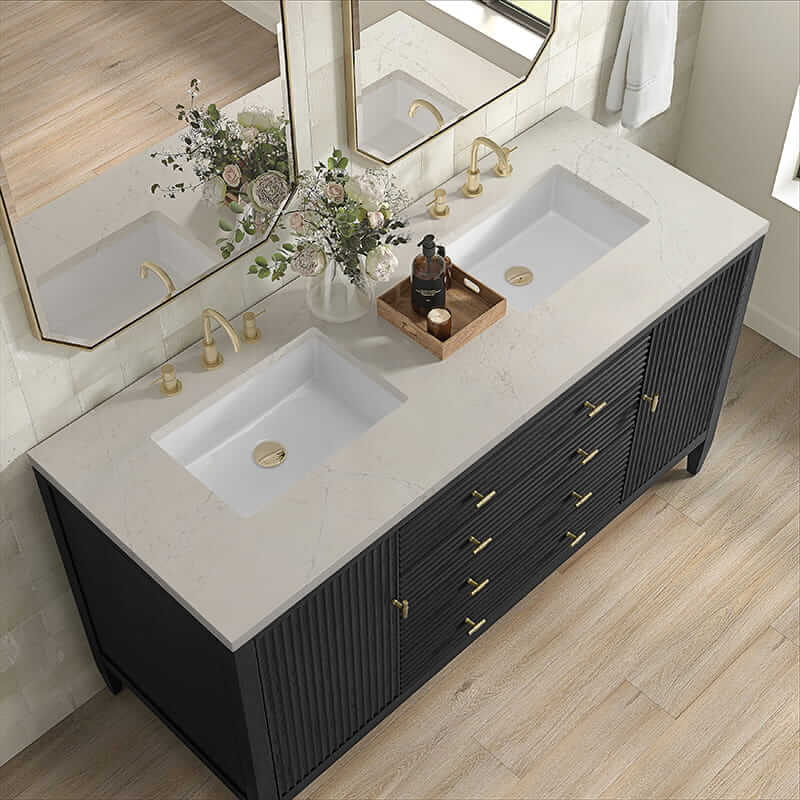 James Martin Myrrin 60" Double Vanity in Carbon Oak With Siberian Silestone Top