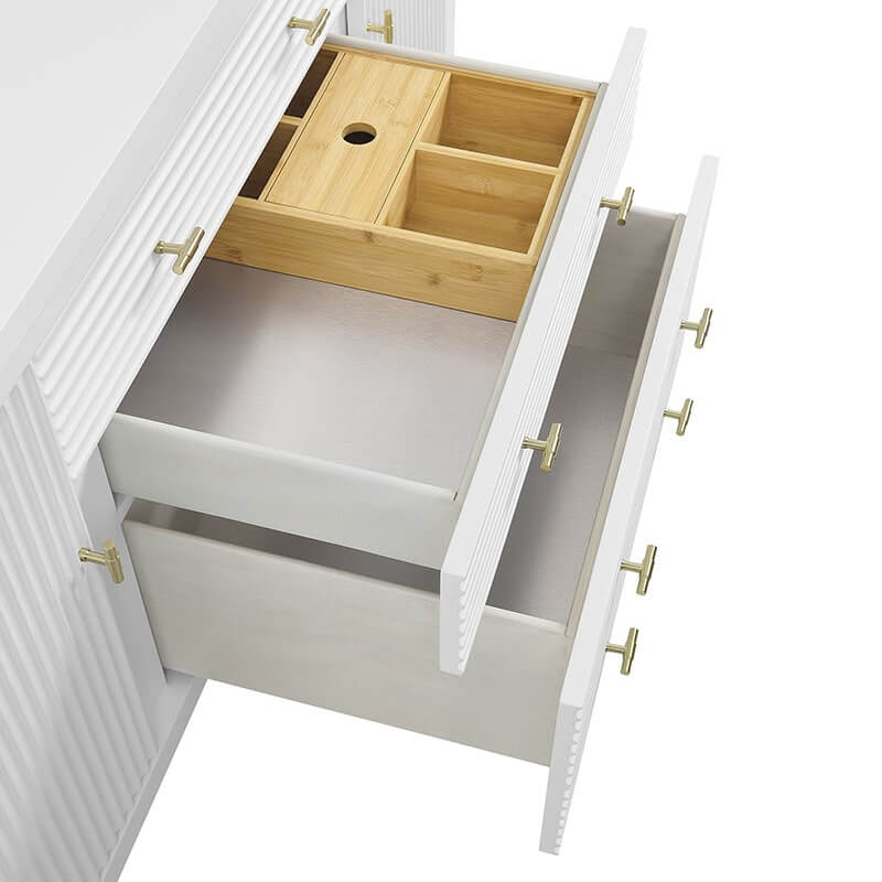 James Martin Myrrin 60 Inch Double Vanity Bright White Removable Bamboo Drawer Organizer