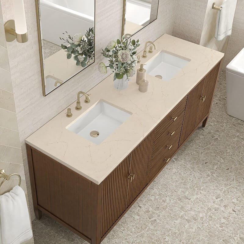 James Martin Myrrin 72" Double Vanity Century Walnut Eternal Marfil Top