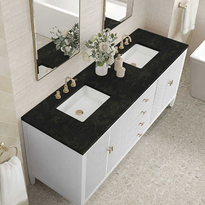 James Martin Myrrin 72" Double Vanity in Bright White With Phantome Eclos Top