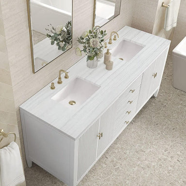 James Martin Myrrin 72 Inch Double Vanity Bright White Arctic Fall Solid Surface Top