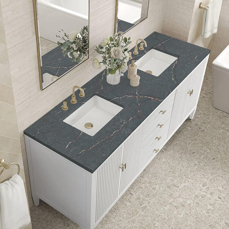 James Martin Myrrin 72 Inch Double Vanity Bright White Parisien Bleu Silestone Top