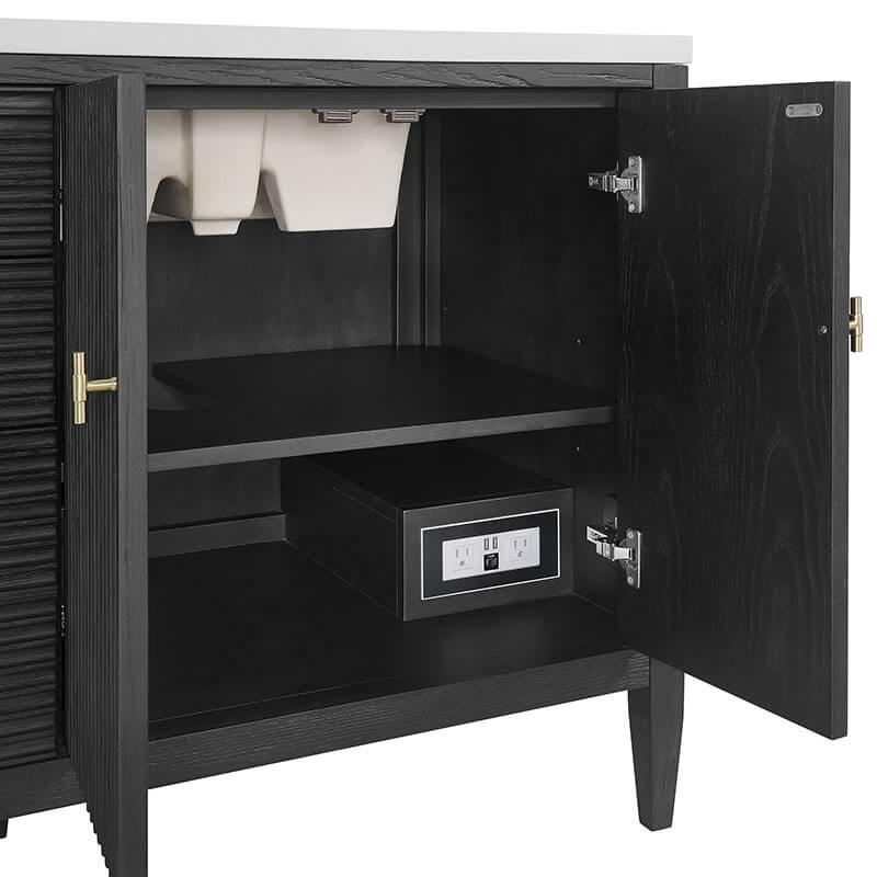 James Martin Myrrin 72 Inch Double Vanity Carbon Oak Electric Outlets