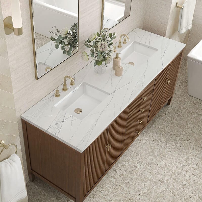 James Martin Myrrin 72 Inch Double Vanity Century Walnut Ethereal Noctis Top