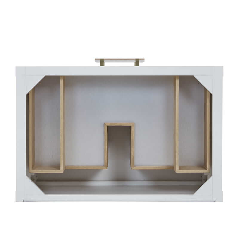 James Martin Olena 36 Inch Single Vanity in Light Mappa Burl and Polished White Top View