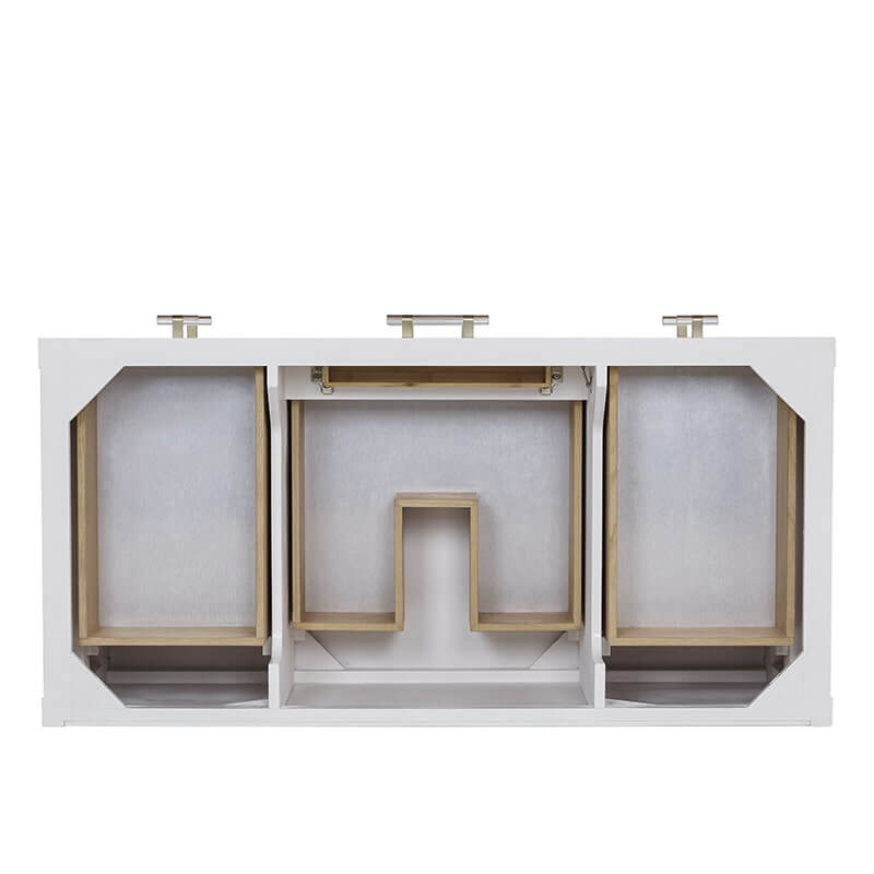 James Martin Olena 48 Inch Single Vanity in Light Mappa Burl and Polished White Top View