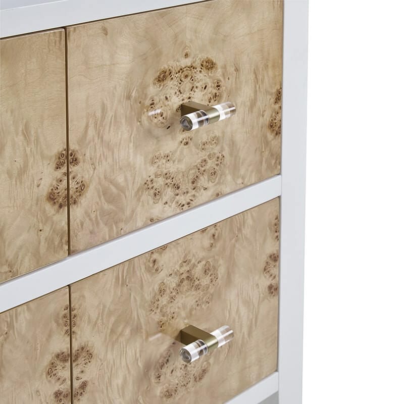 James Martin Olena 48" Single Vanity in Light Mappa Burl and Polished White With Champagne Brass Accents