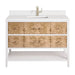 James Martin Olena 48" Single Vanity in Light Mappa Burl and Polished White With White Zeus Silestone Top Backsplash
