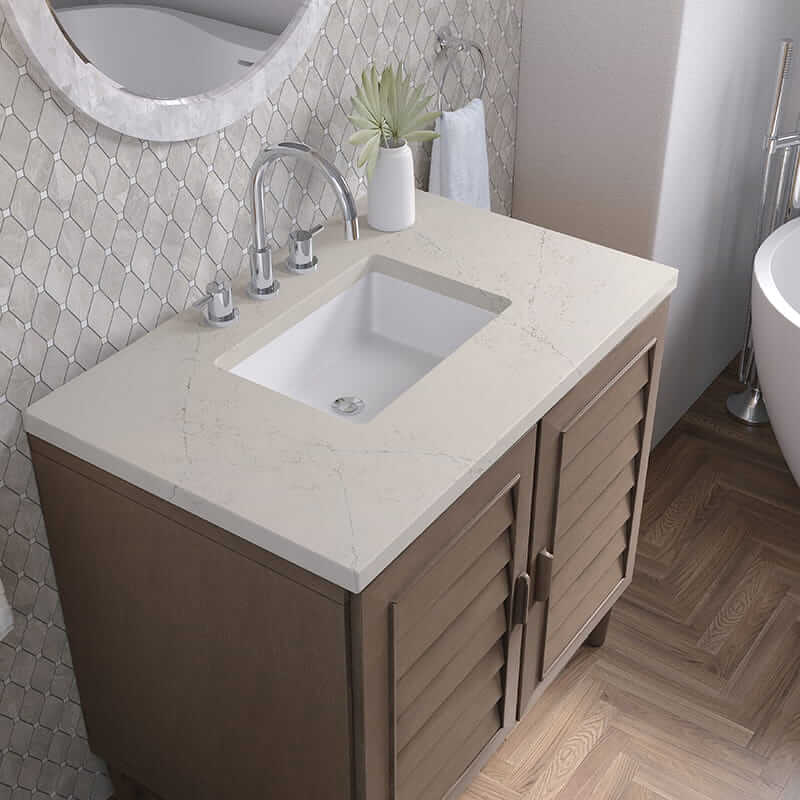 James Martin Portland 36 Inch Single Vanity in Whitewashed Walnut With Siberian Silestone Top