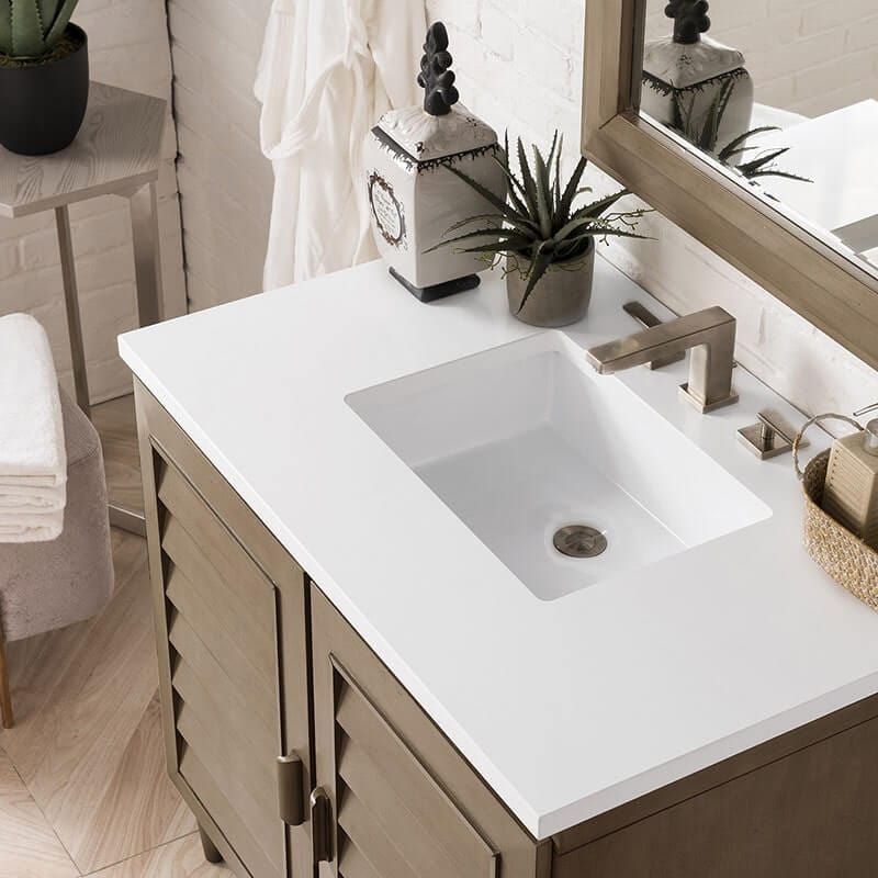 James Martin Portland 36 Inch Vanity Whitewashed Walnut White Zeus Silestone Top