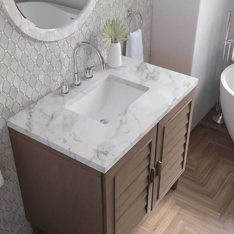 James Martin Portland 36" Single Vanity in Whitewashed Walnut With Carrara Marble Top