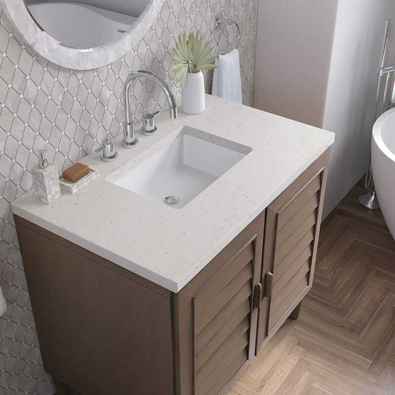 James Martin Portland 36" Single Vanity in Whitewashed Walnut With Lime Delight Silestone Top