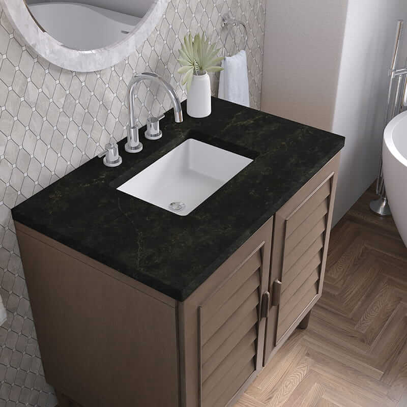 James Martin Portland 36" Single Vanity in Whitewashed Walnut With Phantome Eclos Top