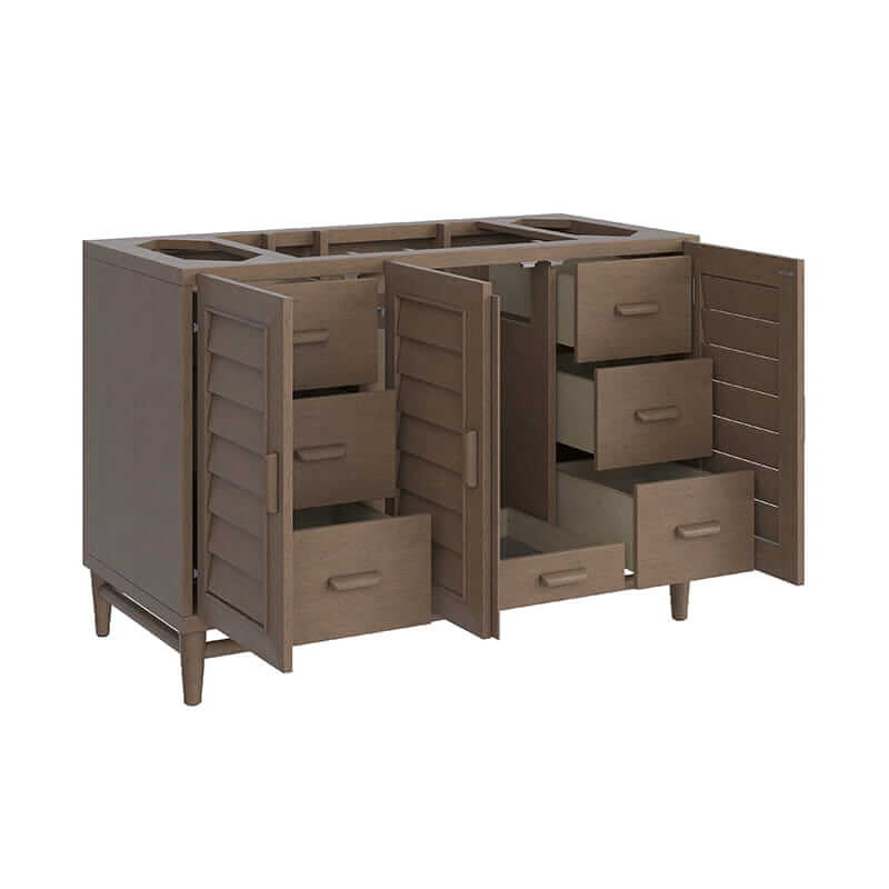 James Martin Portland 48 Inch Single Vanity in Whitewashed Walnut Corner View Open Door and Drawers