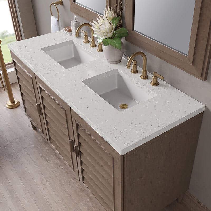 James Martin Portland 60" Double Vanity in Whitewashed Walnut With Lime Delight Silestone Top