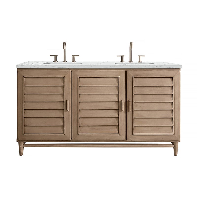 James Martin Portland 60 Double Vanity Whitewashed Walnut Front View