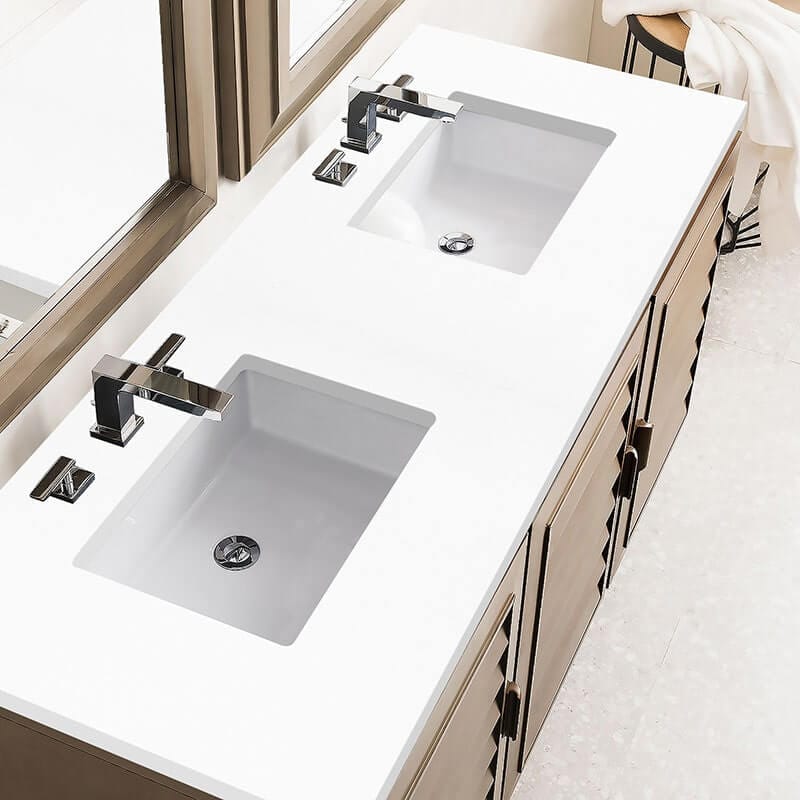 James Martin Portland 60 Double Vanity Whitewashed Walnut White Zeus Silestone Top