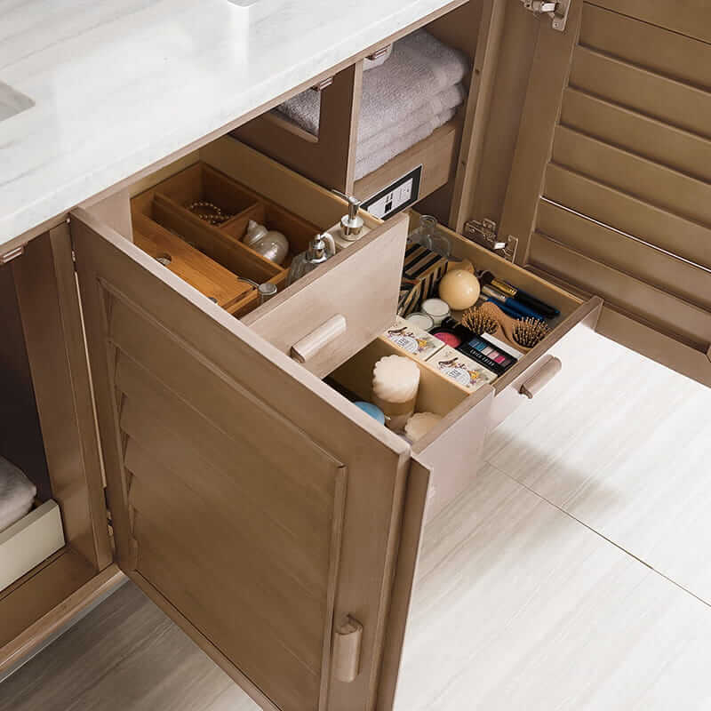 James Martin Portland 60 Inch Double Vanity in Whitewashed Walnut With Four Interior Drawers and Shelf Space