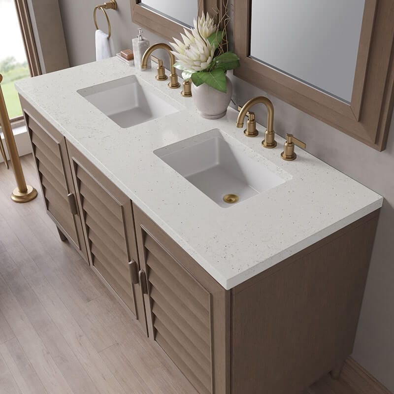 James Martin Portland 60 Inch Double Vanity Whitewashed Walnut Lime Delight Silestone Top