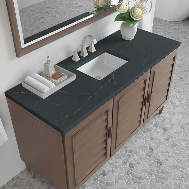 James Martin Portland 60 Inch Single Vanity in Whitewashed Walnut With Charcoal Soapstone Silestone Top