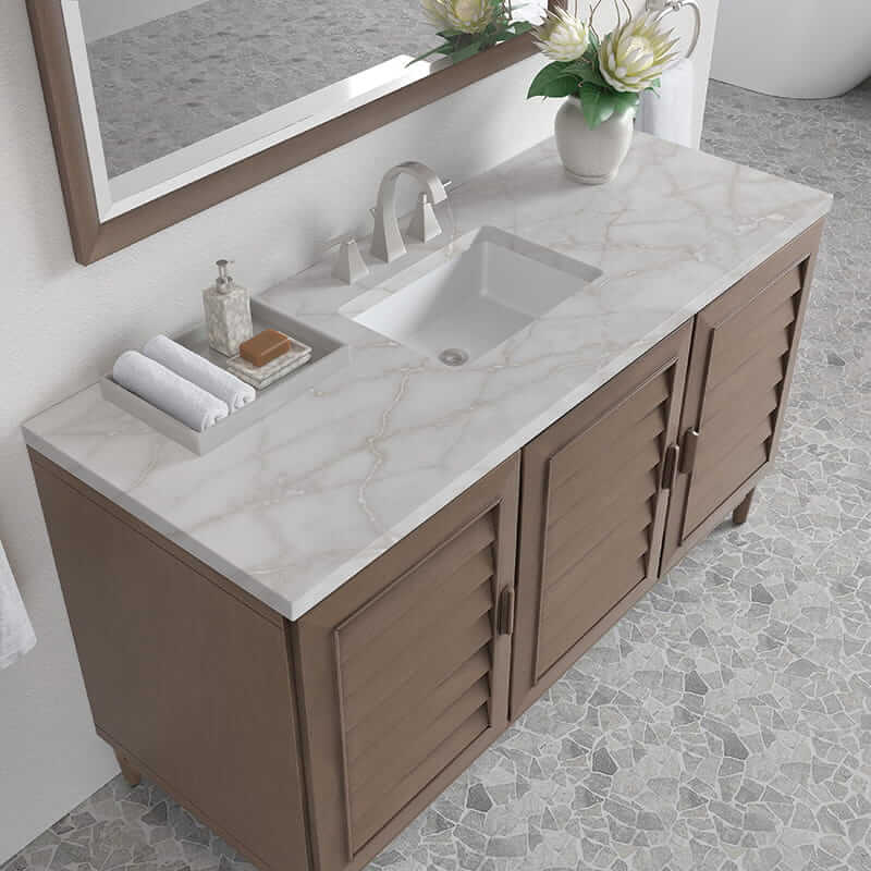 James Martin Portland 60 Inch Single Vanity in Whitewashed Walnut With Victorian Silver Silestone Top