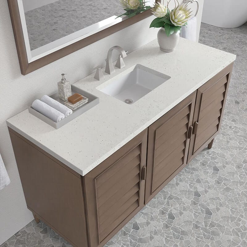 James Martin Portland 60 Inch Single Vanity Whitewashed Walnut Lime Delight Silestone Top