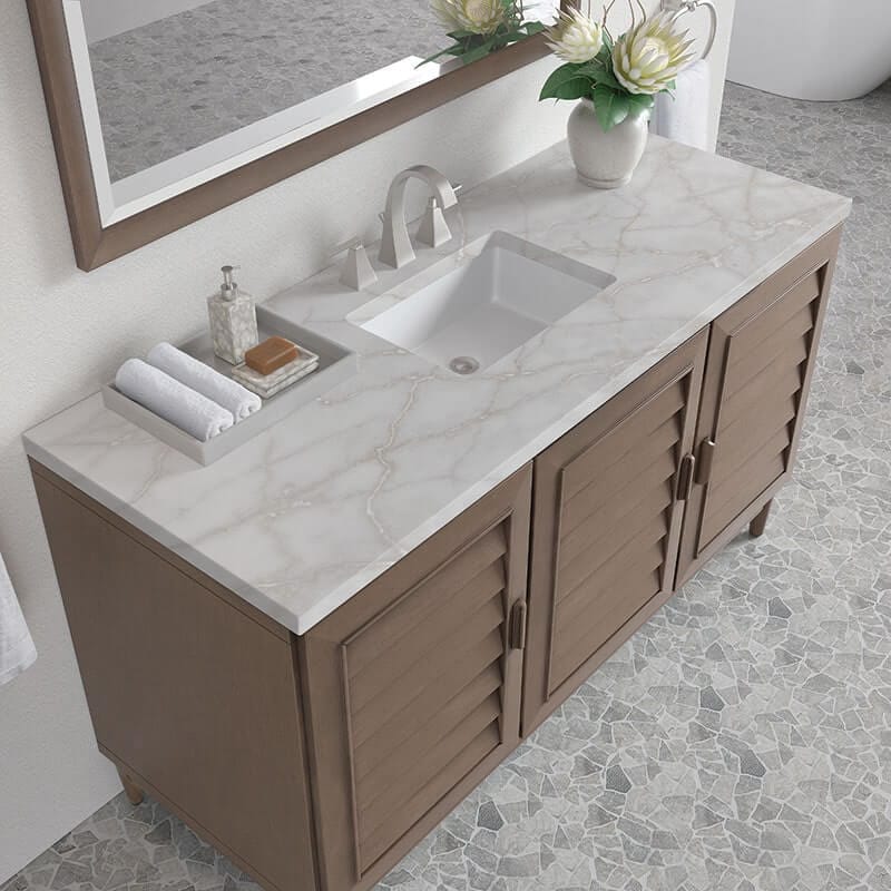 James Martin Portland 60" Single Vanity Whitewashed Walnut Victorian Silver Silestone Top