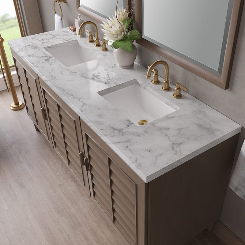 James Martin Portland 72" Double Vanity in Whitewashed Walnut With Carrara Marble Top