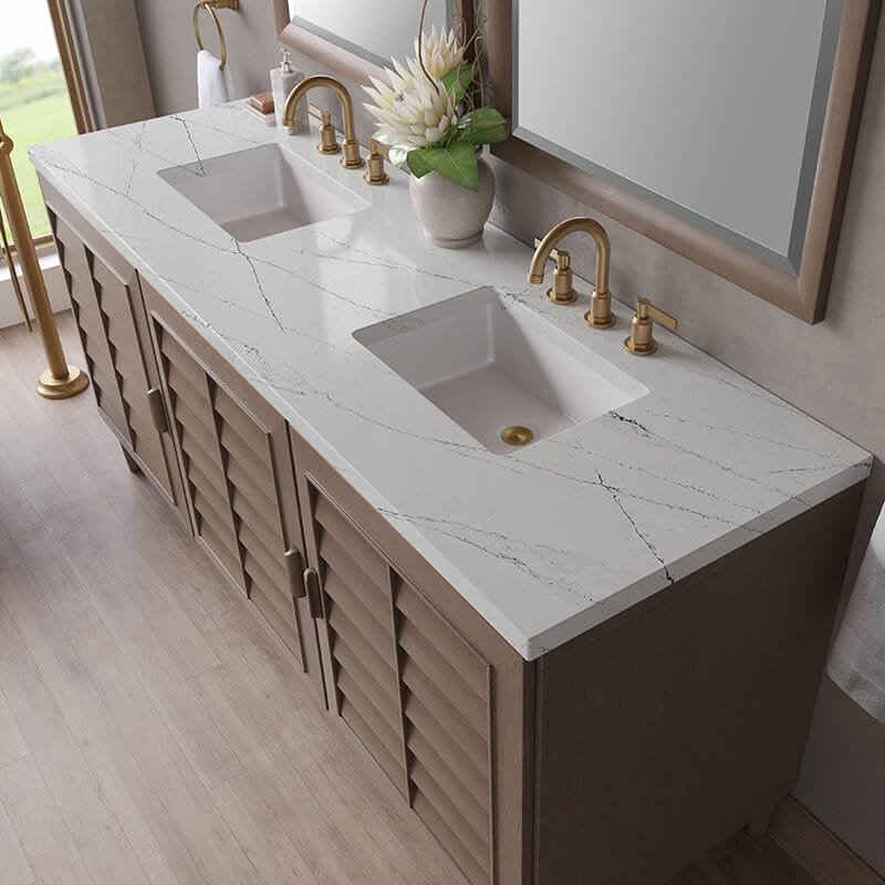 James Martin Portland 72" Double Vanity in Whitewashed Walnut With Ethereal Noctis Silestone Top