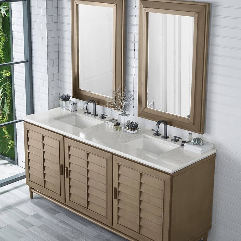 James Martin Portland 72" Double Vanity Whitewashed Walnut Eternal Jasmine Pearl Silestone Top