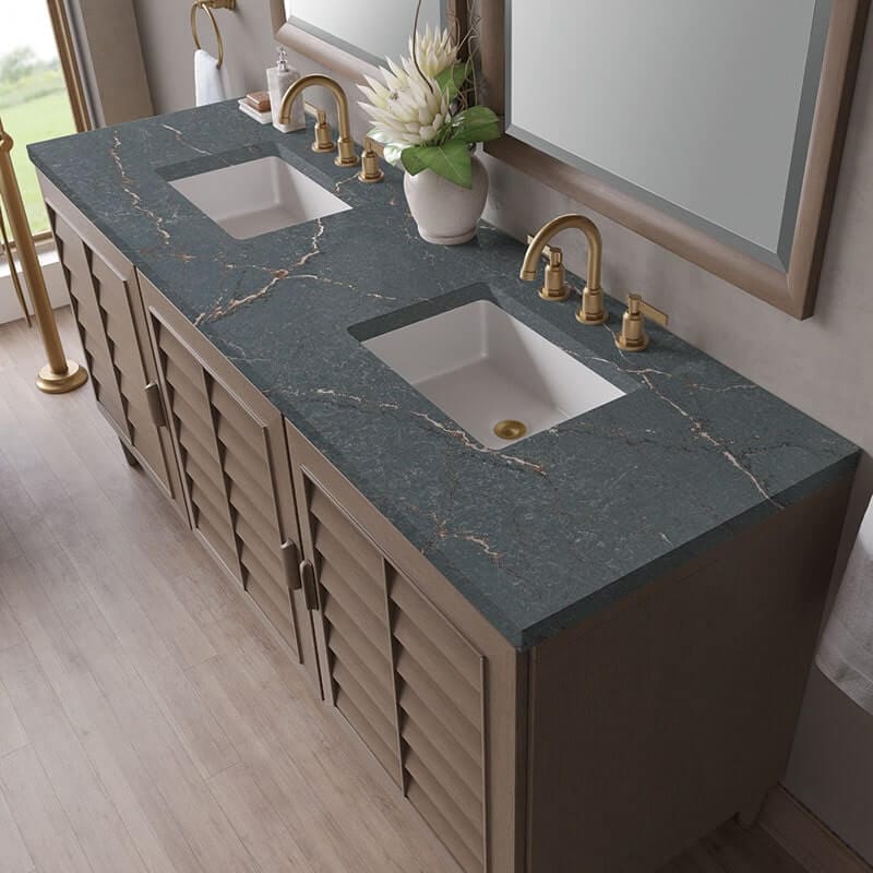 James Martin Portland 72" Double Vanity Whitewashed Walnut Parisien Bleu Silestone Top