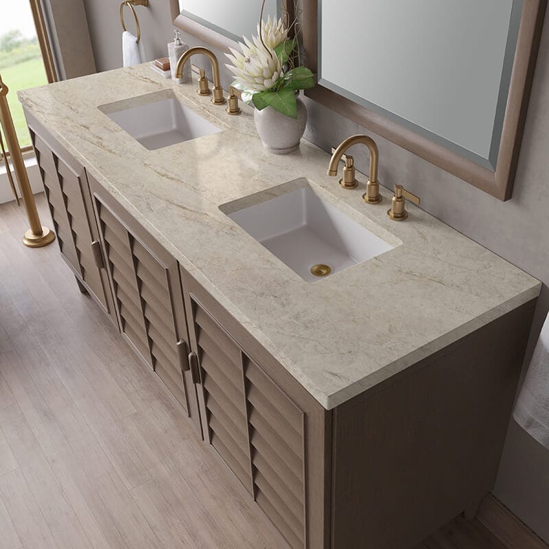 James Martin Portland 72 Inch Double Vanity in Whitewashed Walnut With Tajnar Eclos Top