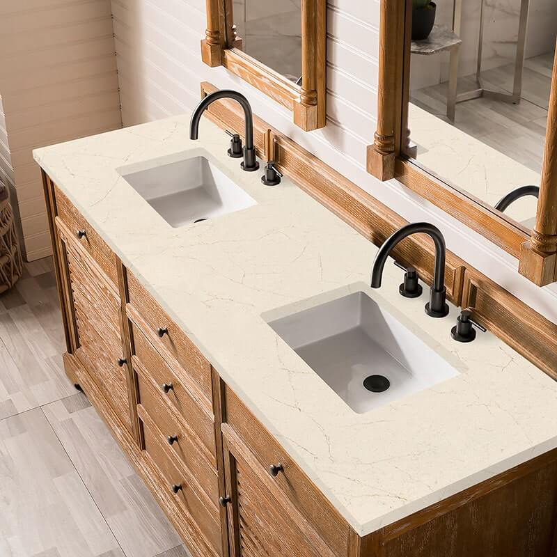 James Martin Savannah 72" Double Vanity Driftwood With Eternal Marfil Silestone Top