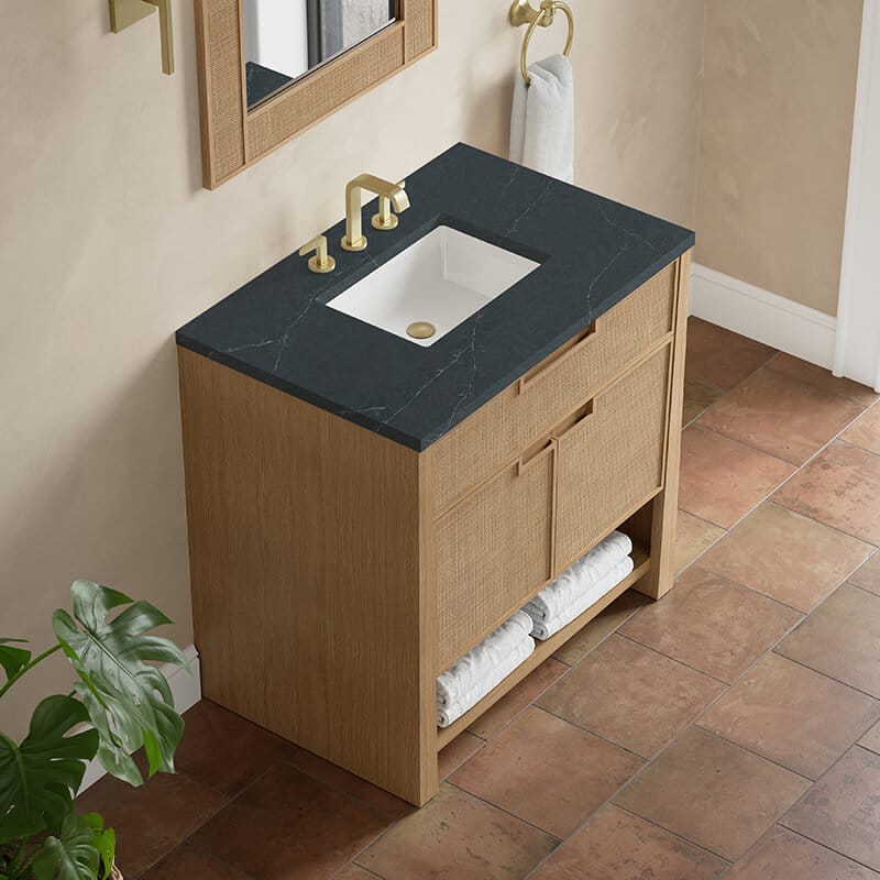 James Martin Solene 36 Inch Single Vanity in Seaside Oak With Charcoal Soapstone Quartz Top