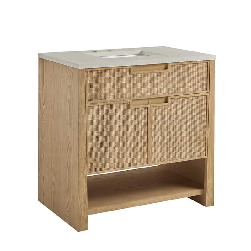 James Martin Solene 36 Inch Single Vanity in Seaside Oak With Siberian Silestone Top
