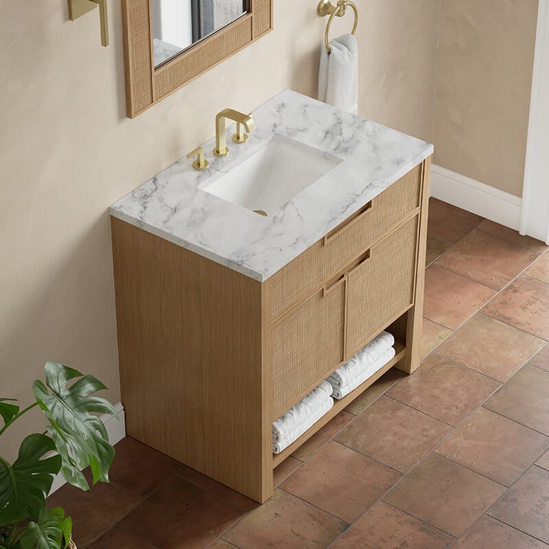 James Martin Solene 36" Single Vanity in Seaside Oak With Carrara Marble Top