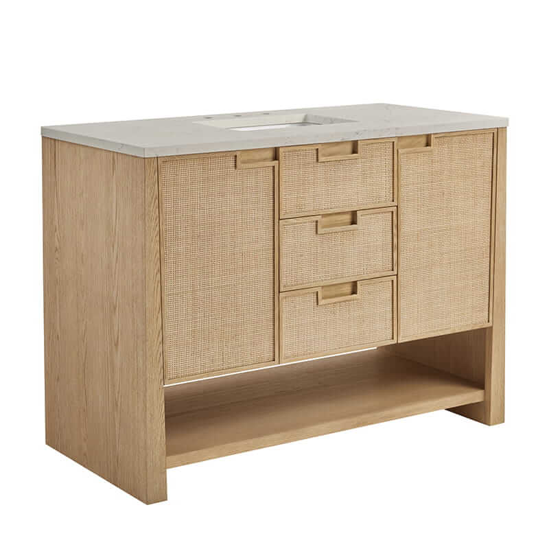 James Martin Solene 48 Inch Single Vanity in Seaside Oak With Siberian Silestone Top