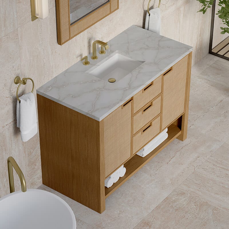 James Martin Solene 48 Inch Single Vanity in Seaside Oak With Victorian Silver Quartz Top